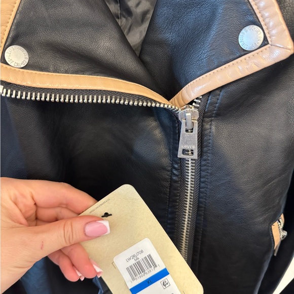Levi Strauss Black Leather Jacket with Tan Accents - Picture 3 of 5